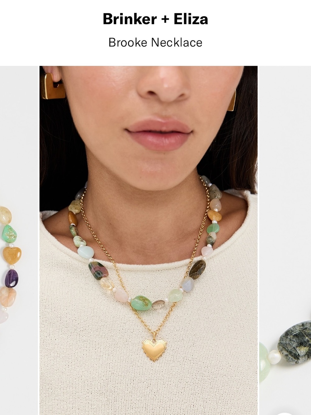 Brinker + Eliza Brooke Gold Heart Pendant & Multicolor Bead Necklace